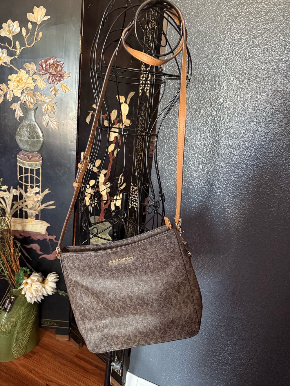 Michael Kors Brown & Tan Signature Monogram Crossbody Bag